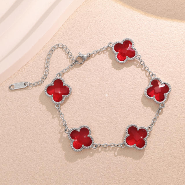 Crystal Four-Leaf Flower Bracelet for Women Stainless Steel bracelet