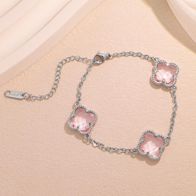 Crystal Four-Leaf Flower Bracelet for Women Stainless Steel bracelet