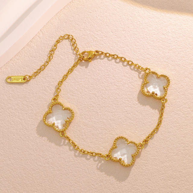 Crystal Four-Leaf Flower Bracelet for Women Stainless Steel bracelet