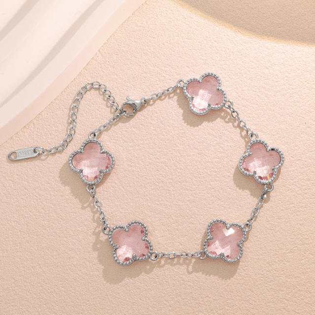 Crystal Four-Leaf Flower Bracelet for Women Stainless Steel bracelet