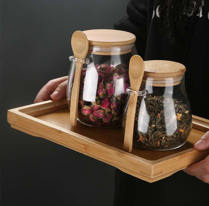 Square Food Storage Jars with bamboo lid