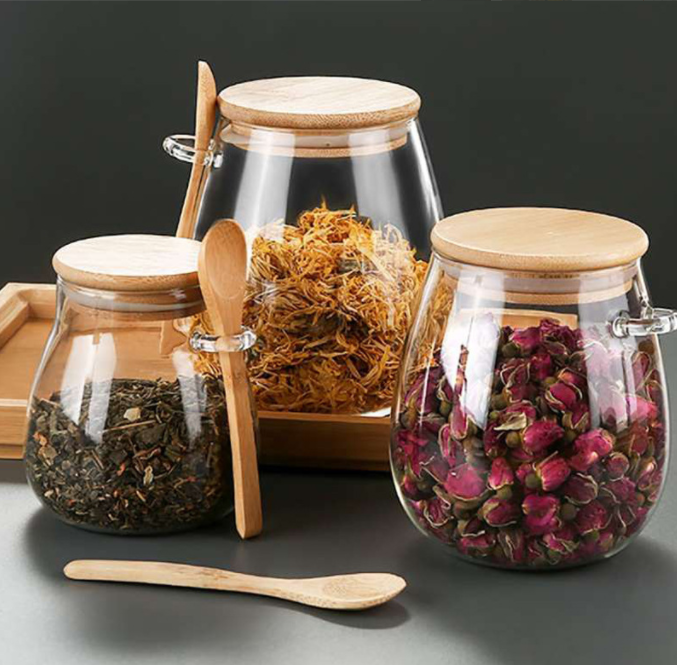 Square Food Storage Jars with bamboo lid