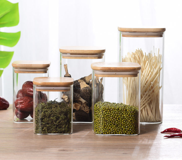 Square Food Storage Jars with bamboo lid