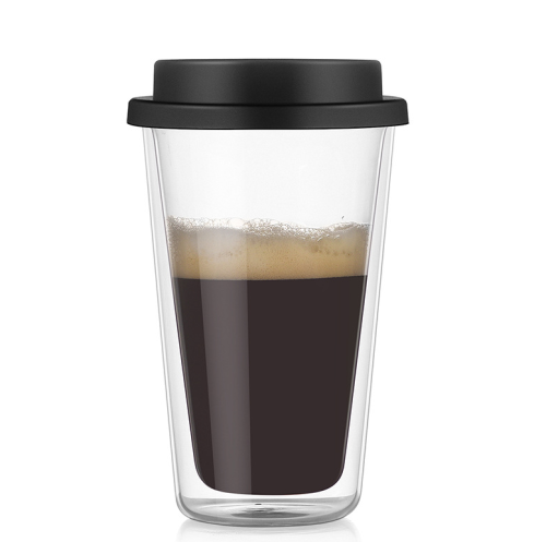 12oz Transparent Smoothie Glass Cup,Double Wall Iced Coffee Tumbler, Glass