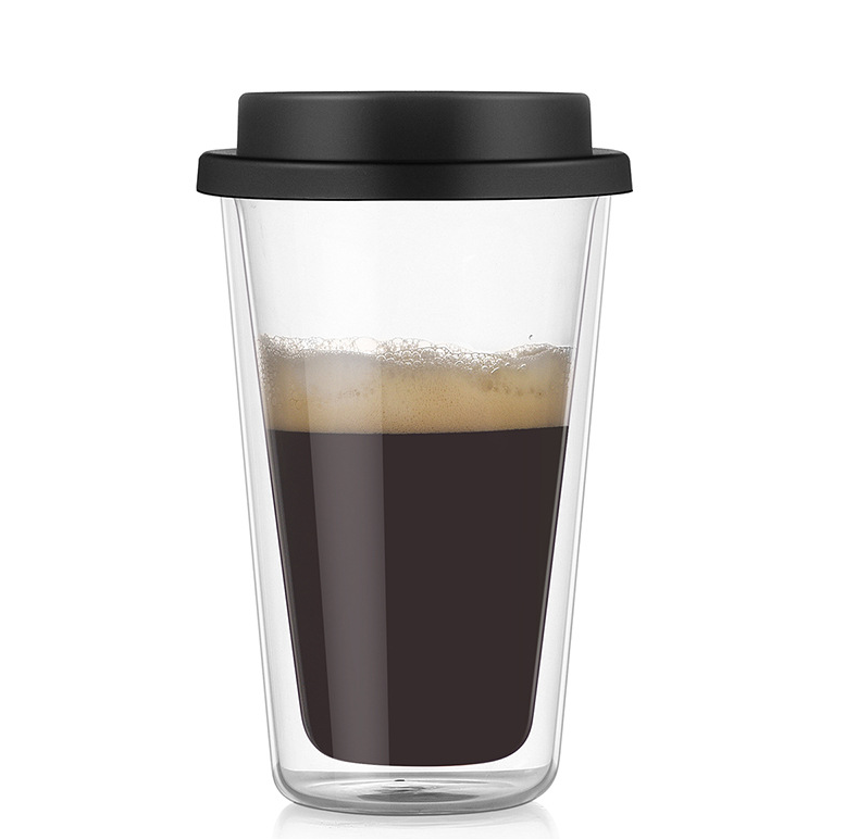 12oz Transparent Smoothie Glass Cup,Double Wall Iced Coffee Tumbler, Glass