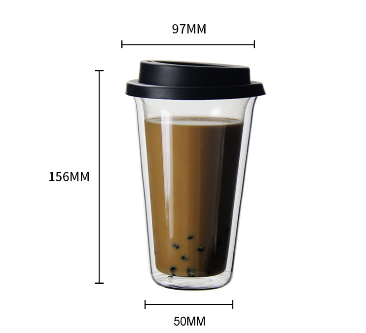 12oz Transparent Smoothie Glass Cup,Double Wall Iced Coffee Tumbler, Glass