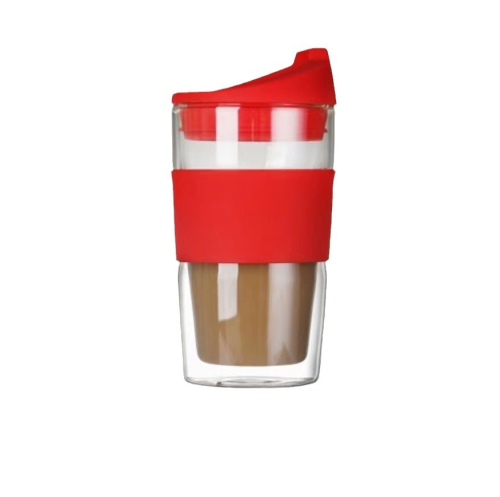 12oz Transparent Smoothie Glass Cup,Double Wall Iced Coffee Tumbler, Glass