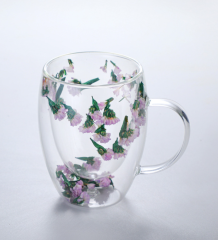 double wall glass mugs with real dried flowers