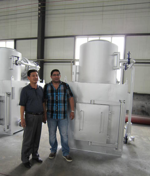 Algerian customer inspecting hospital waste incinerator