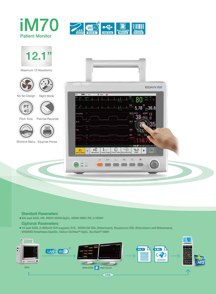 Multi-parameter Patient Monitor With 12.1 Inch Screen Edan IM70,Patient ...