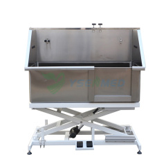 Rounded Corner Electrical Bathing Tub with Overhead Grooming Arm and Lifting Door