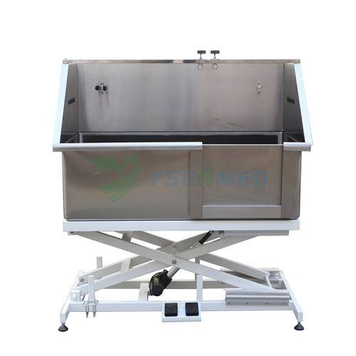 Rounded Corner Electrical Bathing Tub with Overhead Grooming Arm and Lifting Door