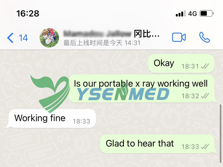 Un cliente de Gambia está satisfecho con el equipo de rayos X portátil YSENMED YSX050-C.