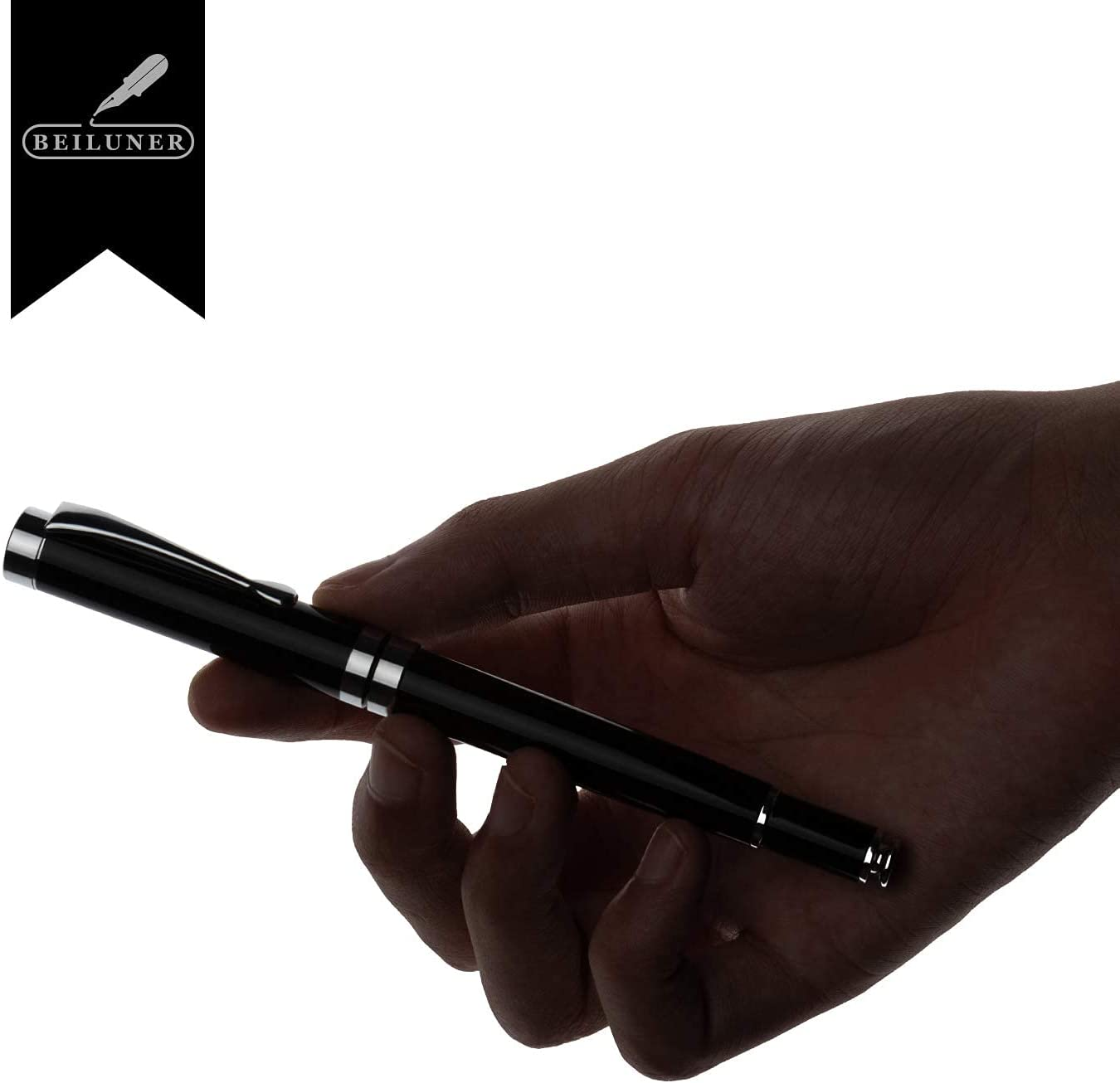 BEILUNER Ballpoint Pens, Stunning Black Chrome Ballpoint Pen with