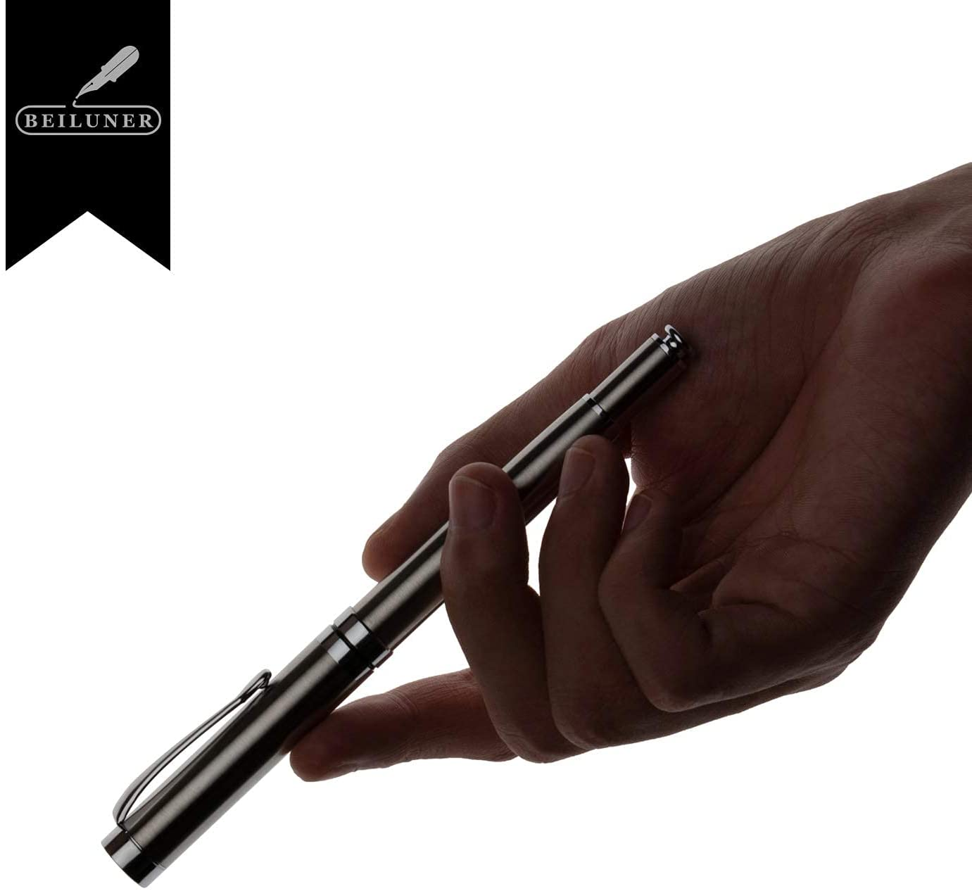 BEILUNER Ballpoint Pens, Stainless Steel with Chrome Trim, Silver