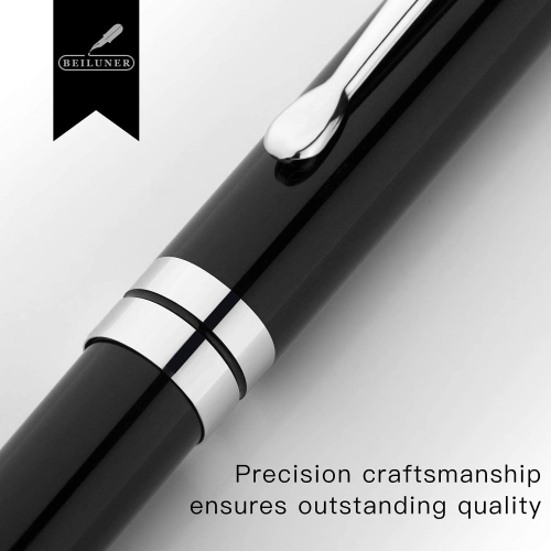BEILUNER Ballpoint Pens, Stunning Black Chrome Ballpoint Pen with