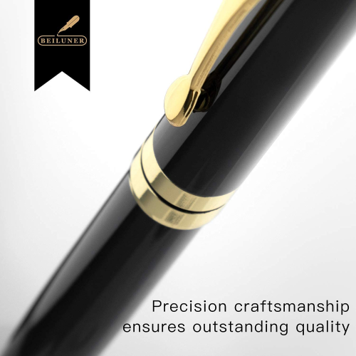 BEILUNER Ballpoint Pens, Stunning Black Chrome Metal Pen with Golden