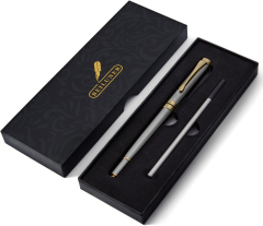 BEILUNER Ballpoint Pens, Stunning Silver Chrome Metal Pen with Golden Trim, Best Ball Pen Gift Set for Men & Women, Professional, Executive, Office, Nice Pens-Gift Box with 0.5mm Extra Black Refill