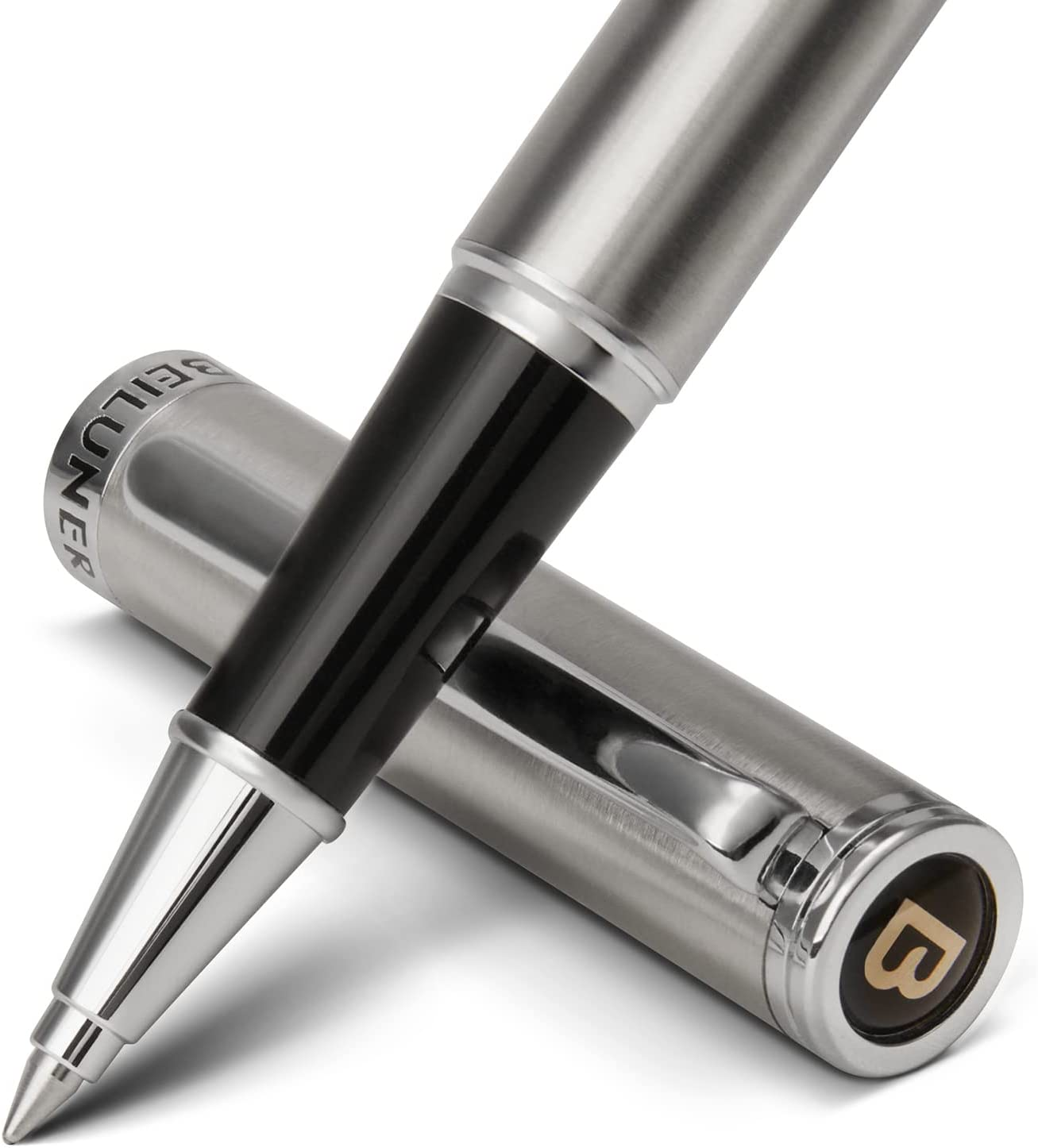 BEILUNER Luxury Rollerball Pen, Silver Grey Pen Barrel with Chrome