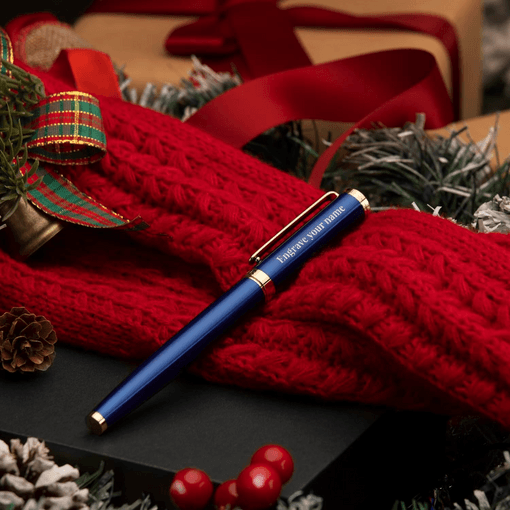 BEILUNER Blue Personalized Fountain Pen,Stunning Luxury Pen,24K Gilded Nib(Medium)