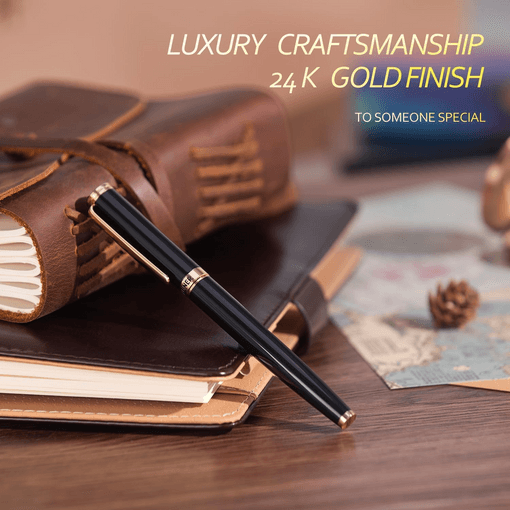 BEILUNER Black Personalized Pen,Stunning Luxury Pen With 24K Gold Finish