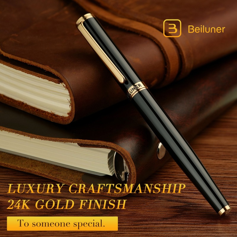 BEILUNER BL-G01 Luxury Rollerball Pen – 24K Gold Trim, Elegant & Refined Design with Premium Schneider Refill – Ideal Executive Gift for Men & Women, Professional Office & Business Writing