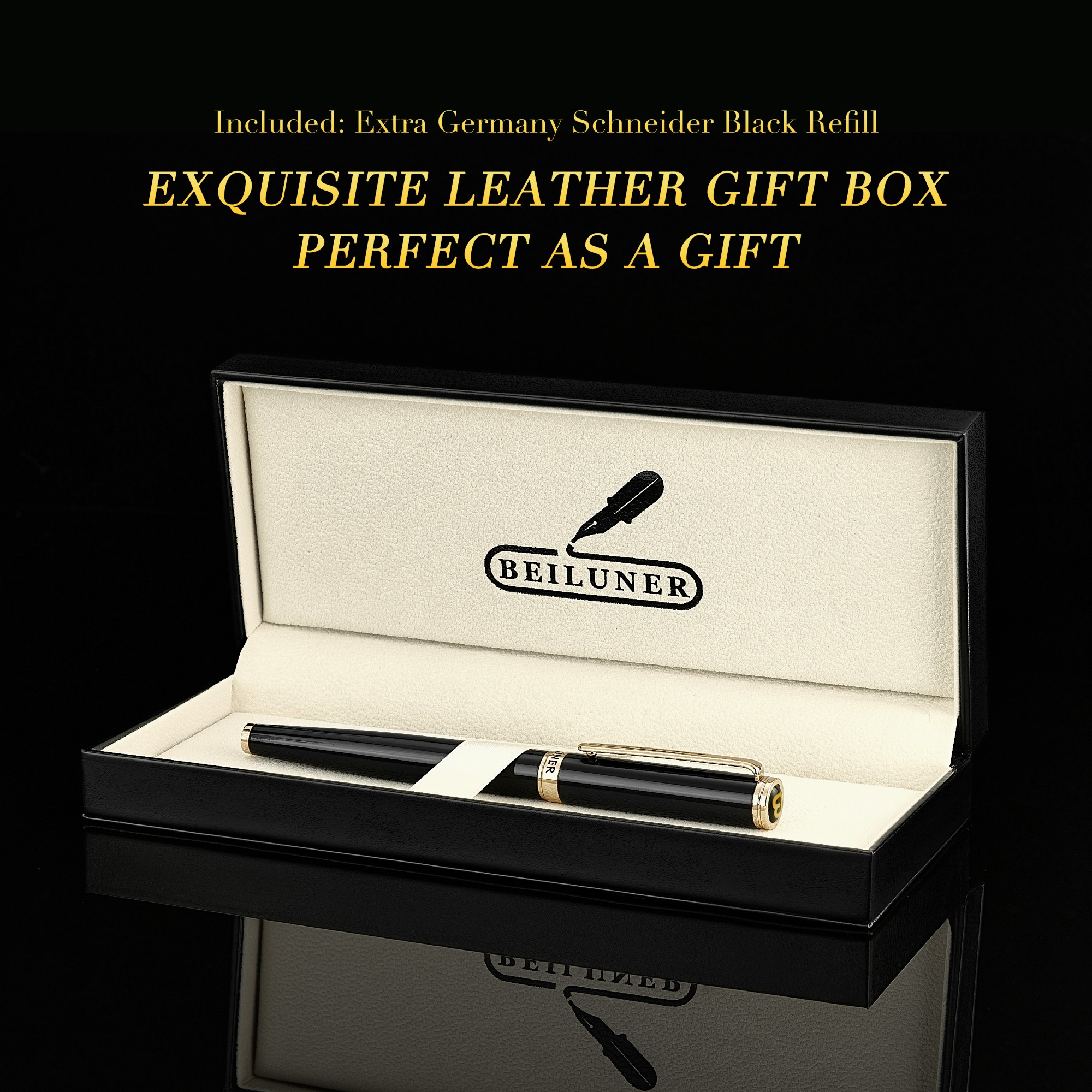 BEILUNER BL-G01 Luxury Rollerball Pen – 24K Gold Trim, Elegant & Refined Design with Premium Schneider Refill – Ideal Executive Gift for Men & Women, Professional Office & Business Writing