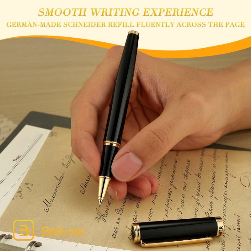 BEILUNER BL-G01 Luxury Rollerball Pen – 24K Gold Trim, Elegant & Refined Design with Premium Schneider Refill – Ideal Executive Gift for Men & Women, Professional Office & Business Writing