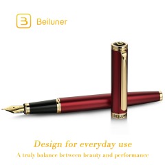 BEILUNER Red Fountain Pen,Stunning Luxury Pens with 24K Gold Finish, Gorgeous 24K Gilded Nib(Medium), Fancy Pen Gift for Men&Women -Ink Converter-Elegant,Professional,Office,Nice Pen for Writing