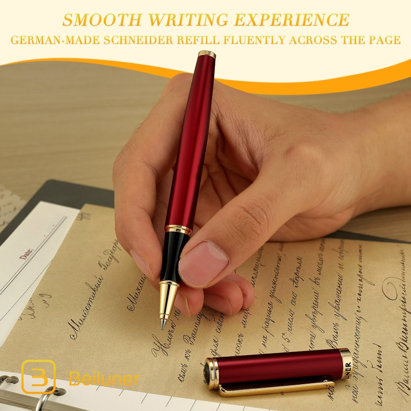 BEILUNER Luxury Rollerball Pen,24K Gold Trim,Noble and Elegant Designs,Schneider Ink Refill, Best Roller Ball Pen Gift Set for Men & Women, Professional, Executive Office, Nice Pens BL-G02