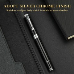 BEILUNER Ballpoint Pens, Stunning Black Chrome Ballpoint Pen with Silver Trim, Best Ball Pen Gift Set for Men & Women, Professional, Executive, Office, Fancy Pen-Gift Box With 0.5mm Extra Black Refill