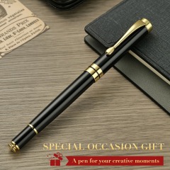 BEILUNER Ballpoint Pens, Stunning Black Chrome Metal Pen with Golden Trim, Best Ball Pen Gift Set for Men & Women, Professional, Executive, Office, Nice Pens-Gift Box with 0.5mm Black Extra Refill