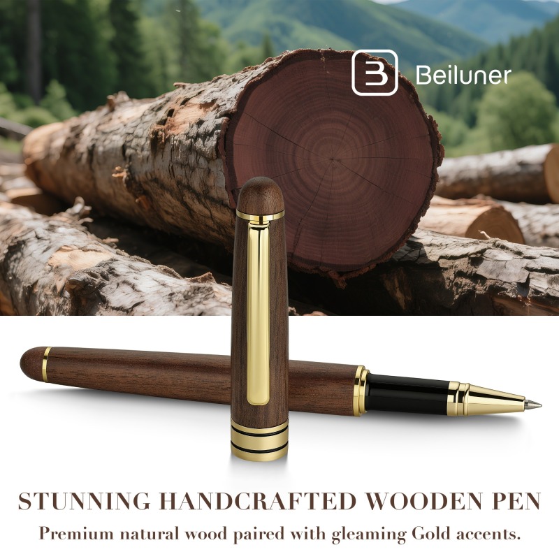 BEILUNER Luxury Wood Ballpoint Pen Writing Set,Walnut-Elegant Fancy Nice Gift Pen Set for Signature Executive Premium Office Fancy Nice Supplies - Gift Boxed with Extra Refills (Black)