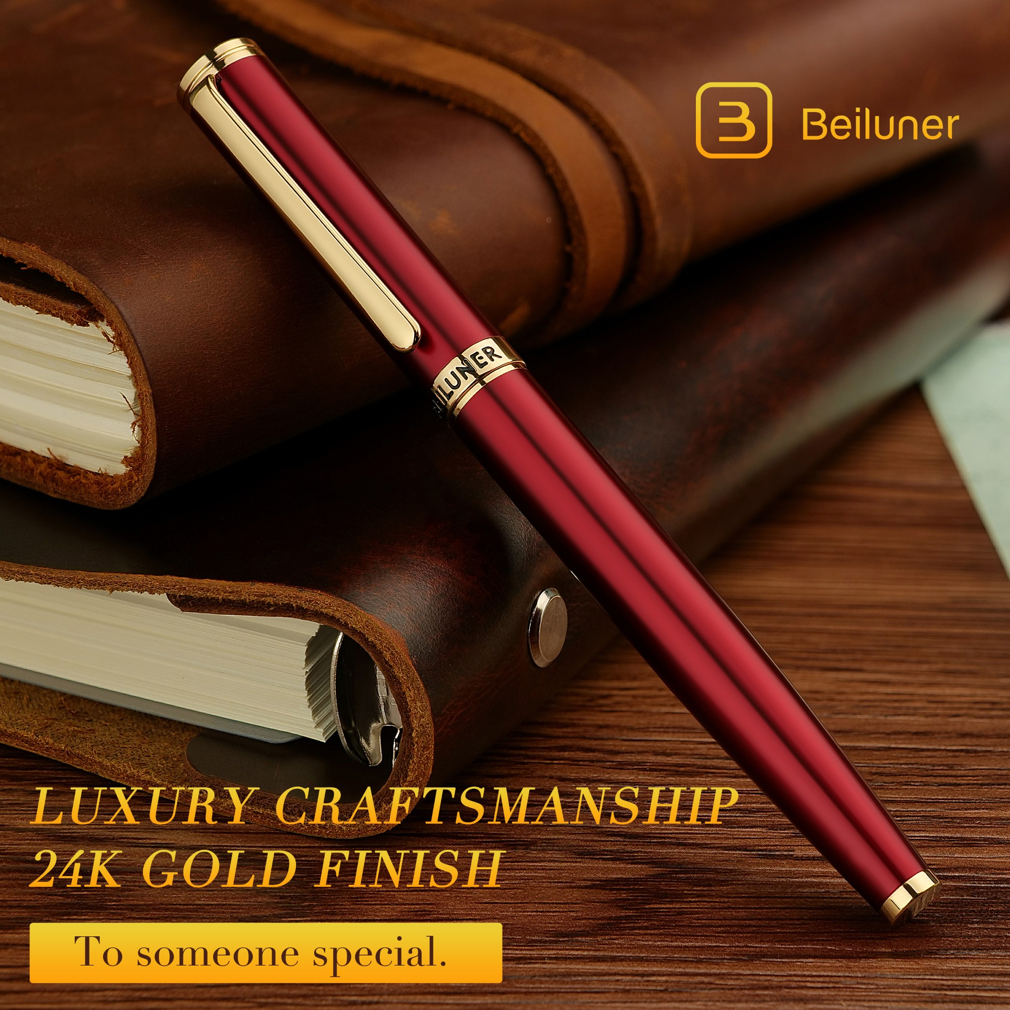BEILUNER Luxury Rollerball Pen,24K Gold Trim,Noble and Elegant Designs,Schneider Ink Refill, Best Roller Ball Pen Gift Set for Men & Women, Professional, Executive Office, Nice Pens BL-G02