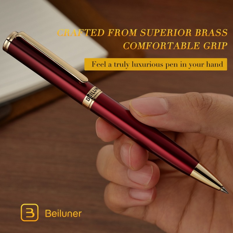 BEILUNER Red Lacquer Gel Pen With 24K Gold Finish, Retractable Pens, Gift Pen Set, Professional, Elegant, Writing, Executive, Office, Nice Fancy Designer, Perfect for Men and Women