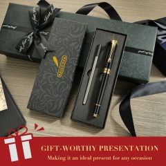 BEILUNER Ballpoint Pens, Stunning Black Chrome Metal Pen with Golden Trim, Best Ball Pen Gift Set for Men & Women, Professional, Executive, Office, Nice Pens-Gift Box with 0.5mm Black Extra Refill