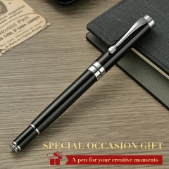 BEILUNER Ballpoint Pens, Stunning Black Chrome Ballpoint Pen with Silver Trim, Best Ball Pen Gift Set for Men & Women, Professional, Executive, Office, Fancy Pen-Gift Box With 0.5mm Extra Black Refill