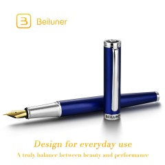 BEILUNER Luxury Fountain Pen Set,Solid 24K Gilded Fine Nib, Modern Classic Limited Edition -Includes 6 Ink Cartridges&Ink Refill Converter with Gift Case-Perfect for Men and Women（Charming blue）