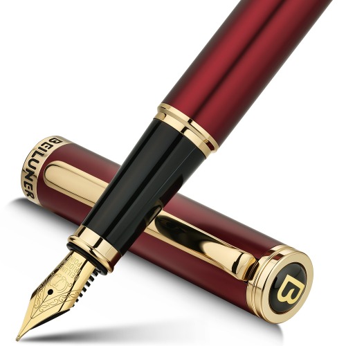 BEILUNER Red Fountain Pen,Stunning Luxury Pens with 24K Gold Finish, Gorgeous 24K Gilded Nib(Medium), Fancy Pen Gift for Men&amp;Women -Ink Converter-Elegant,Professional,Office,Nice Pen for Writing