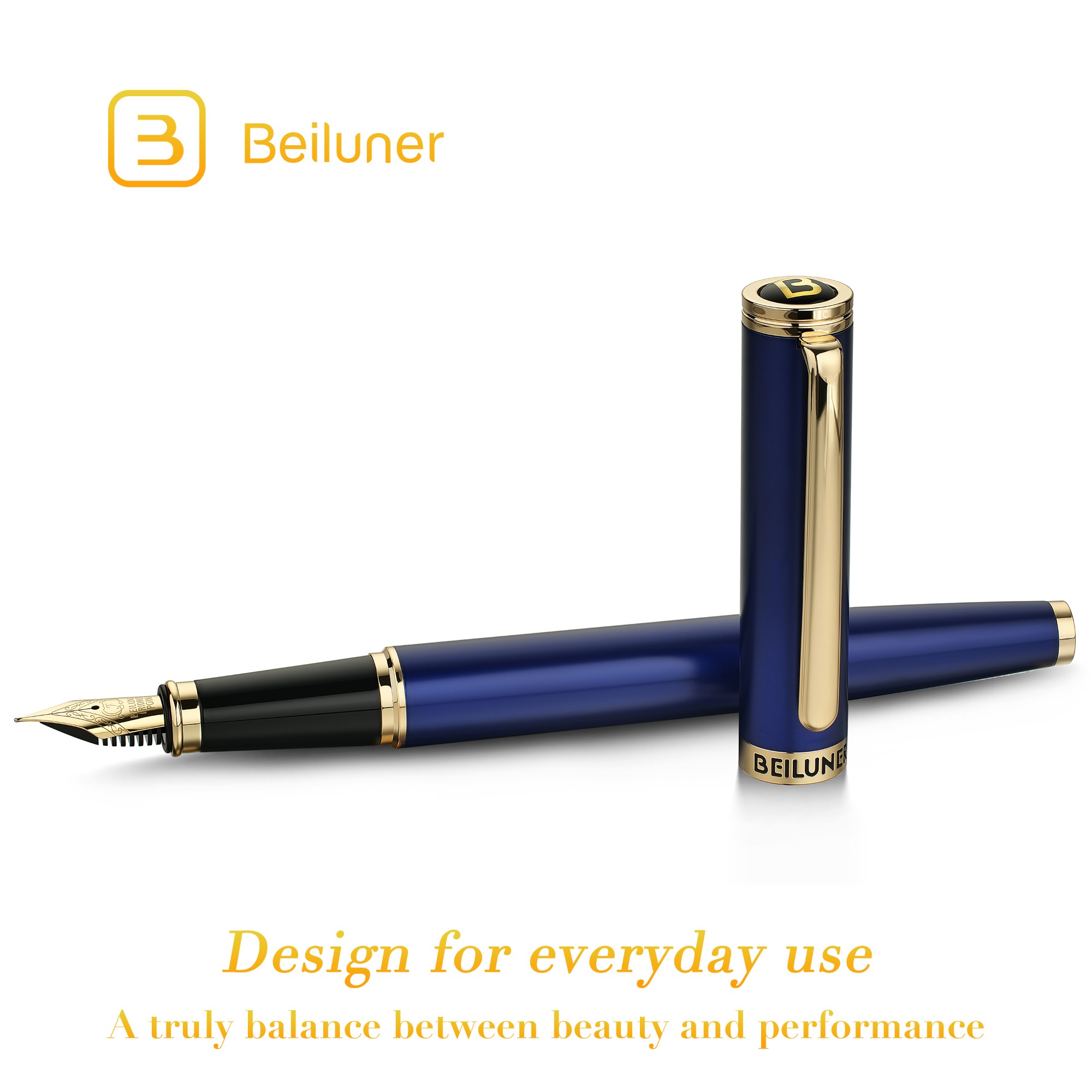 BEILUNER Blue Fountain Pen,Stunning Luxury Pens with 24K Gold Finish, Gorgeous 24K Gilded Nib(Fine), Trustworthy Pen Gift for Men&Women -Ink Converter-Elegant, Graduation,Nice Pen for Writing