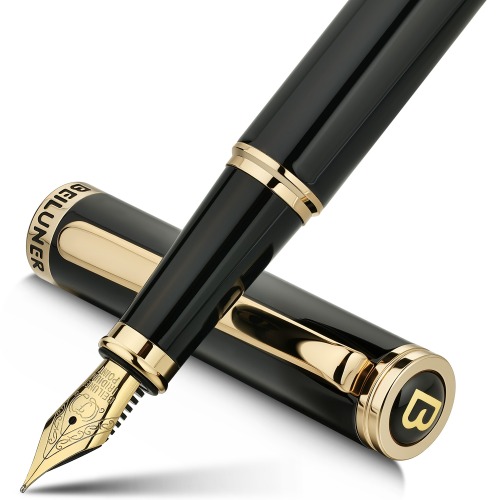 BEILUNER Black Fountain Pen,Stunning Luxury Pens with 24K Gold Accents, Gorgeous 24K Gilded Nib(Fine), Trustworthy Pen Gift for Men&amp;Women -Ink Converter-Elegant, Reliable,Fancy Pen for Writing