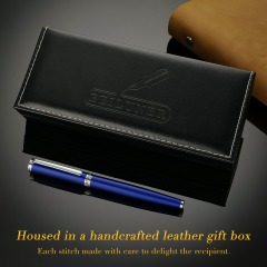 BEILUNER Luxury Fountain Pen Set,Solid 24K Gilded Fine Nib, Modern Classic Limited Edition -Includes 6 Ink Cartridges&Ink Refill Converter with Gift Case-Perfect for Men and Women（Charming blue）