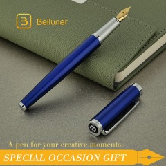BEILUNER Luxury Fountain Pen Set,Solid 24K Gilded Fine Nib, Modern Classic Limited Edition -Includes 6 Ink Cartridges&Ink Refill Converter with Gift Case-Perfect for Men and Women（Charming blue）