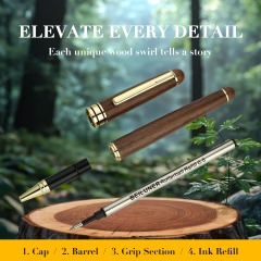 BEILUNER Luxury Wood Ballpoint Pen Writing Set,Walnut-Elegant Fancy Nice Gift Pen Set for Signature Executive Premium Office Fancy Nice Supplies - Gift Boxed with Extra Refills (Black)