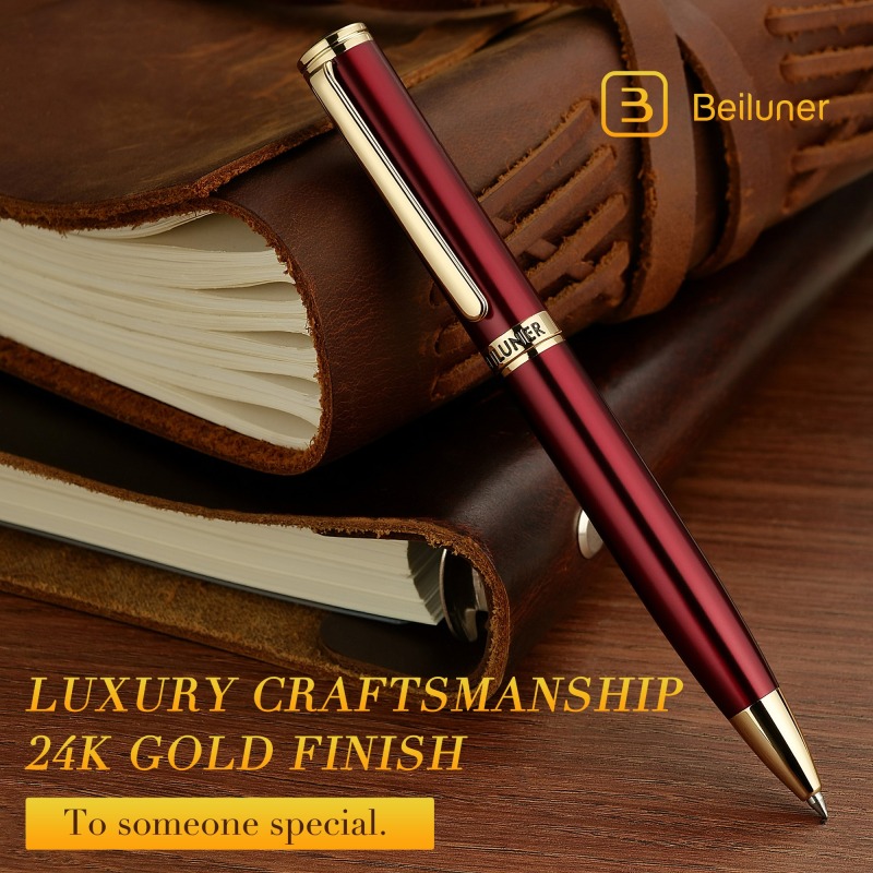 BEILUNER Red Lacquer Gel Pen With 24K Gold Finish, Retractable Pens, Gift Pen Set, Professional, Elegant, Writing, Executive, Office, Nice Fancy Designer, Perfect for Men and Women