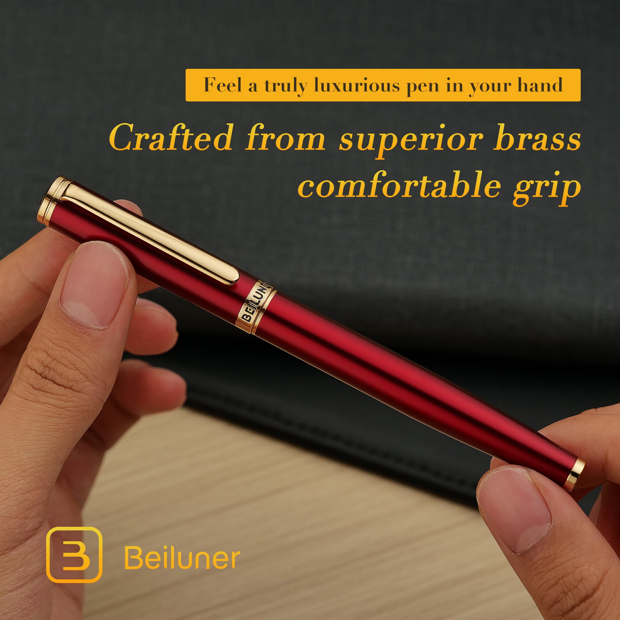BEILUNER Red Fountain Pen,Stunning Luxury Pens with 24K Gold Finish, Gorgeous 24K Gilded Nib(Medium), Fancy Pen Gift for Men&Women -Ink Converter-Elegant,Professional,Office,Nice Pen for Writing