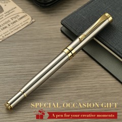 BEILUNER Ballpoint Pens, Stunning Silver Chrome Metal Pen with Golden Trim, Best Ball Pen Gift Set for Men & Women, Professional, Executive, Office, Nice Pens-Gift Box with 0.5mm Extra Black Refill