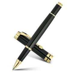 BEILUNER Ballpoint Pens, Stunning Black Chrome Metal Pen with Golden Trim, Best Ball Pen Gift Set for Men & Women, Professional, Executive, Office, Nice Pens-Gift Box with 0.5mm Black Extra Refill