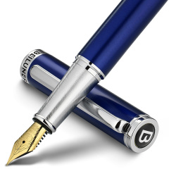 BEILUNER Luxury Fountain Pen Set,Solid 24K Gilded Fine Nib, Modern Classic Limited Edition -Includes 6 Ink Cartridges&Ink Refill Converter with Gift Case-Perfect for Men and Women（Charming blue）