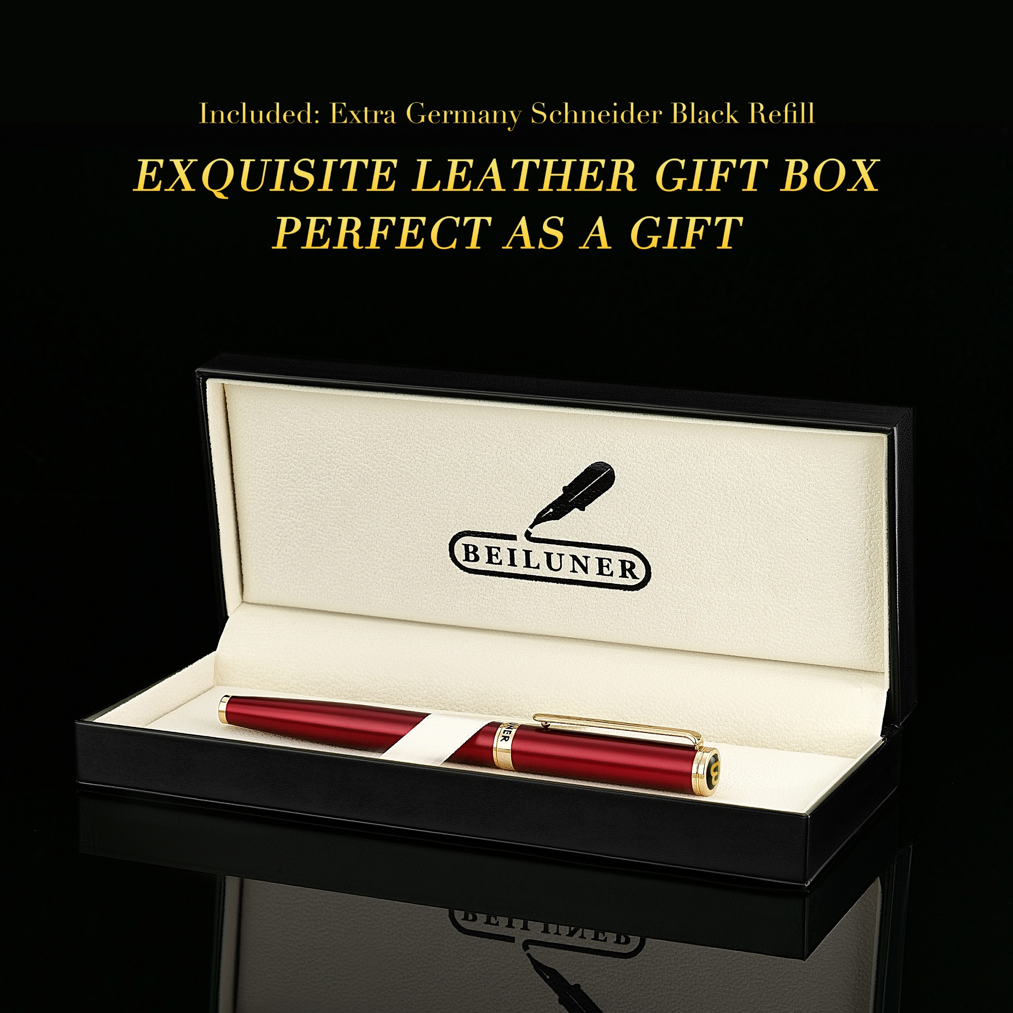 BEILUNER Luxury Rollerball Pen,24K Gold Trim,Noble and Elegant Designs,Schneider Ink Refill, Best Roller Ball Pen Gift Set for Men & Women, Professional, Executive Office, Nice Pens BL-G02